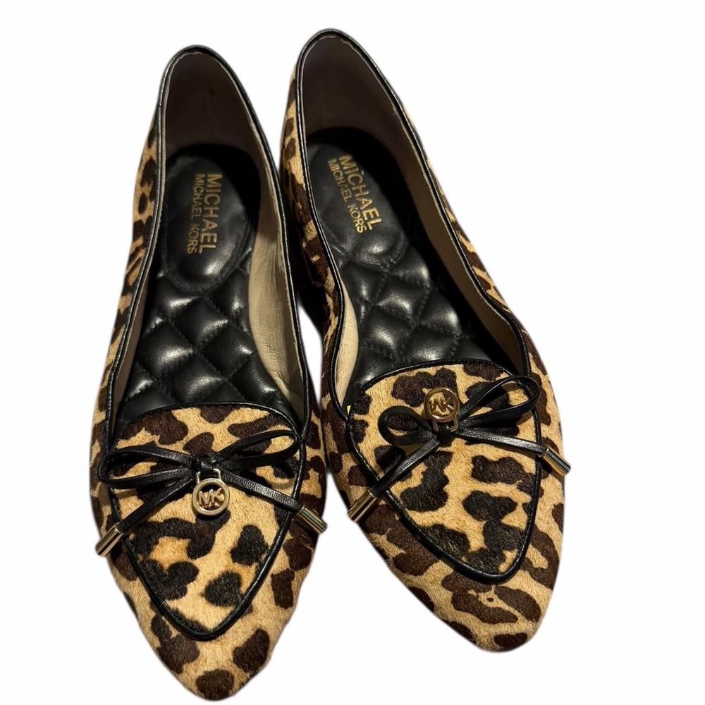 Michael Kors Leopard Pointed Loafer Ballet Flats Size 7.5 Cheetah ponyhair